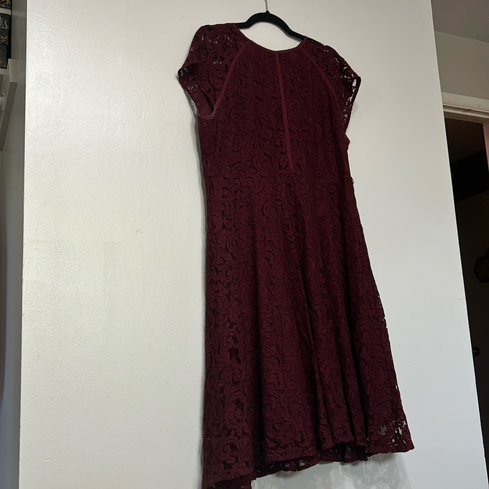Classic burgundy lace Eva Mendes dress from New York & Company